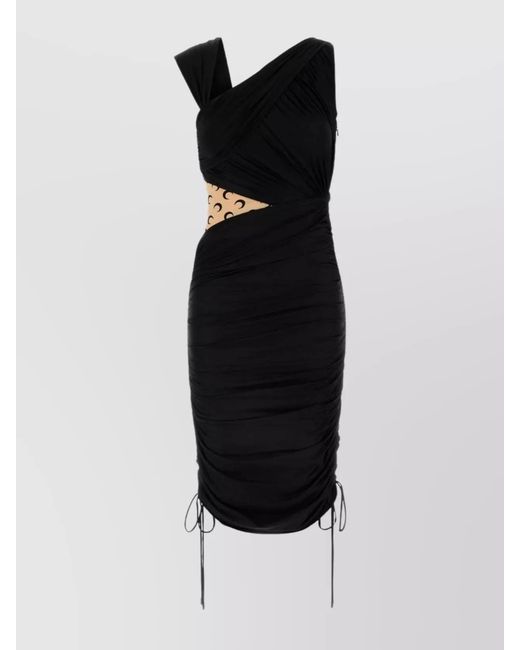 MARINE SERRE Black Stretch Nylon Midi Dress