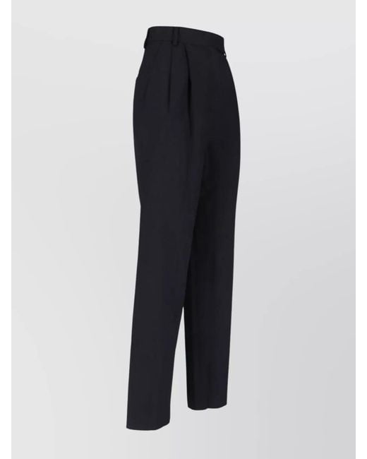 Frankie Shop Blue Straight Trousers Pleated Belt Loops Pockets