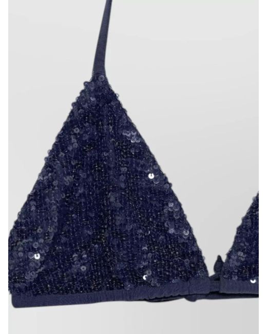P.A.R.O.S.H. Blue Triangle Halter Bikini Sequin Low Rise Set