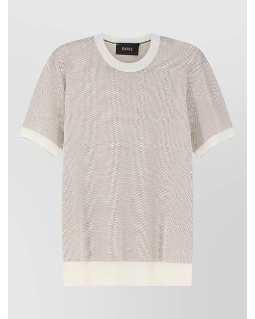 Boss White Textured Crew Neck Short Sleeve Top for men