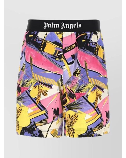 Palm Angels Gray Printed Viscose Bermuda Shorts for men