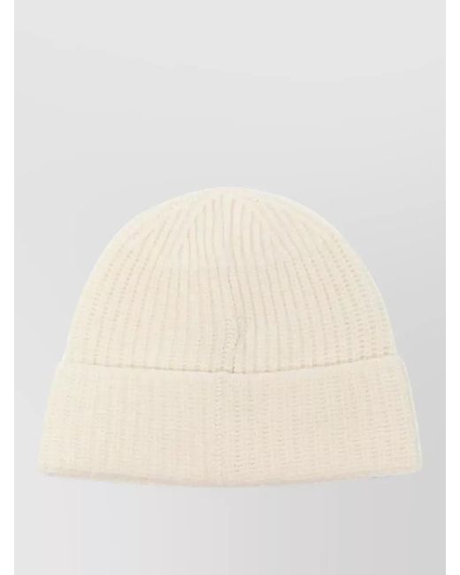 Stone Island Natural Ribbed Beanie Folded Cuff Knit Hat for men