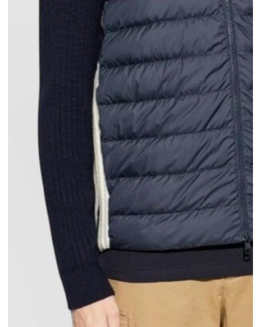 Moncler Blue Cardigan Quilted Front And Ribbed Sleeves for men