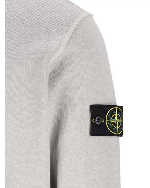 Stone Island White Logo Cotton Sweatshirt Crew Neck Ribbed for men