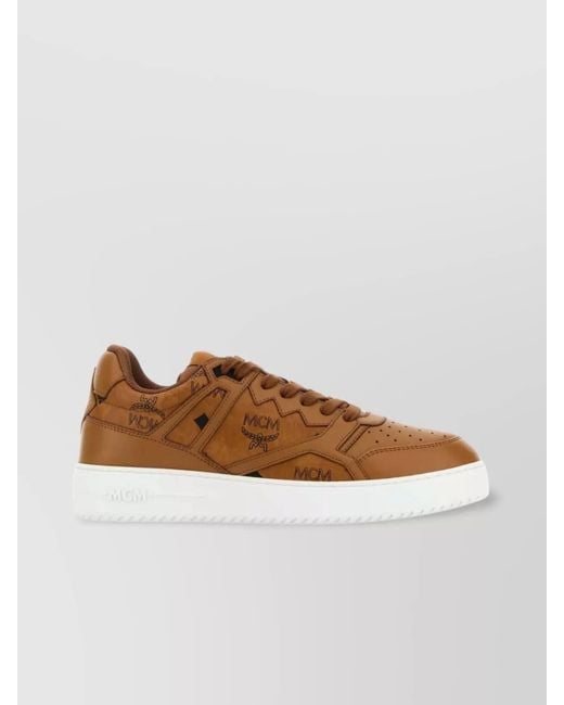 MCM Brown Printed Canvas Low-Top Sneakers for men