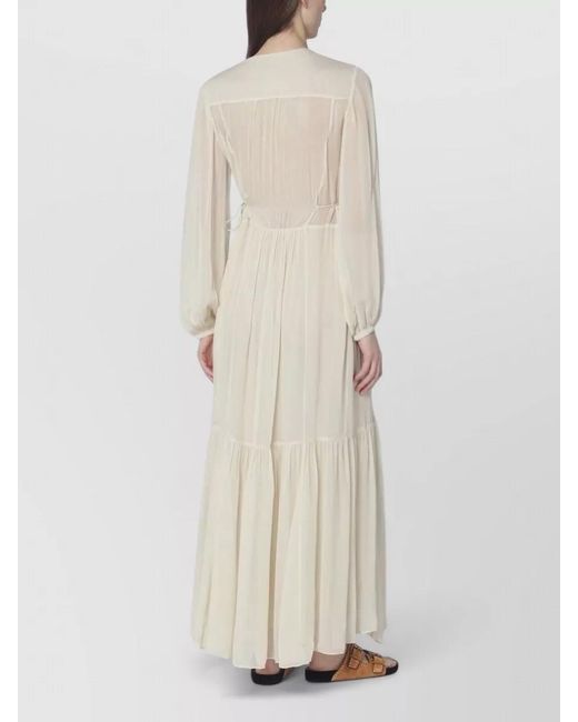 Isabel Marant Natural Viscose V-Neck Long-Sleeve Maxi Dress