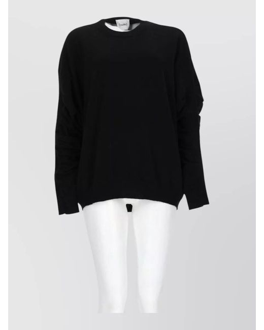 Nude Black Crew Neck Top Long Sleeve Ruching