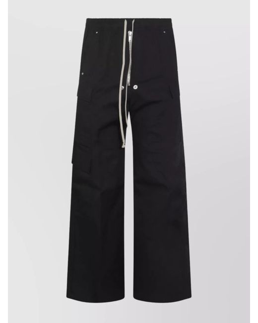 Rick Owens Black Cargo Pockets Drawstring Waist Wide Leg Trousers for men