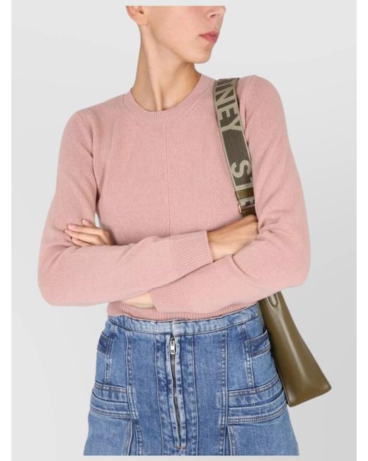 Stella McCartney Blue Wool Ribbed Cross-Neck Jumper