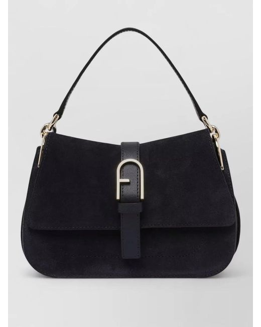 Furla Blue Flow Mini Leather And Suede Shoulder Bag
