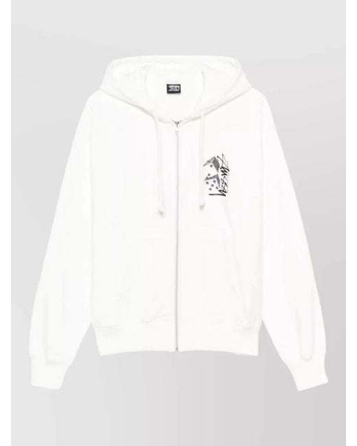 Stussy White Hoodie Hooded Design Graphic Print Ribbed Cuffs Hem for men