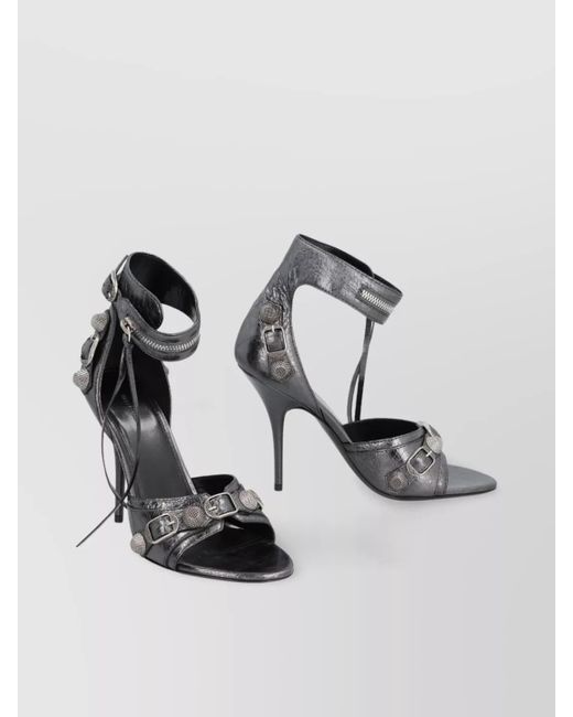 Balenciaga Gray Studded Zip Front Leather Sandals