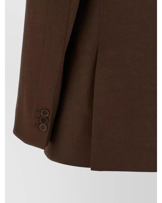P.A.R.O.S.H. Brown Double-Breasted Linen-Blend Blazer