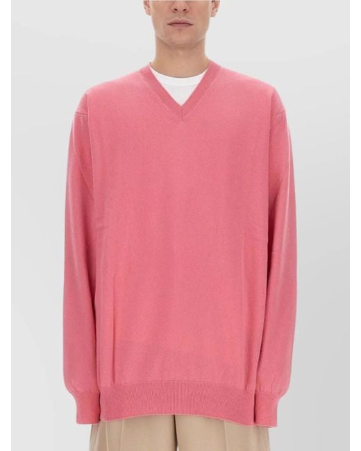 Comme des Garçons Pink V-Neckline Wool Jersey Sweater for men