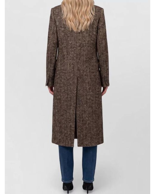 Tagliatore Brown Wool Herringbone Single-Breasted Coat