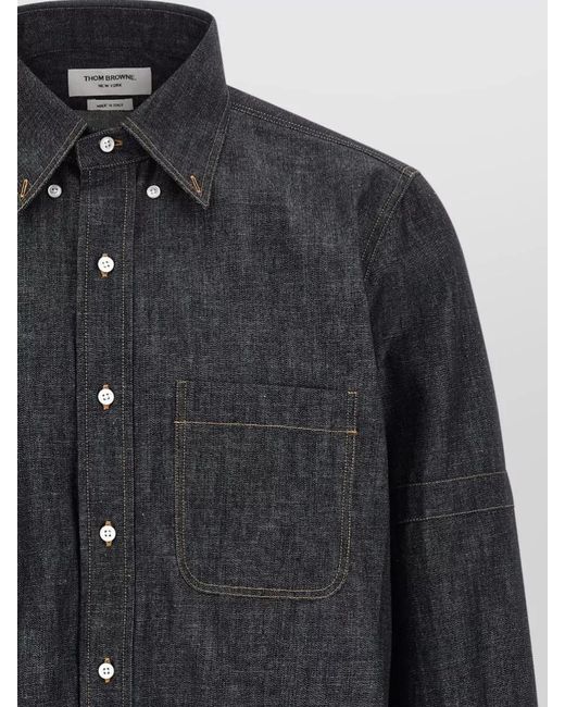 Thom Browne Blue Denim Straight-Fit Shirt for men