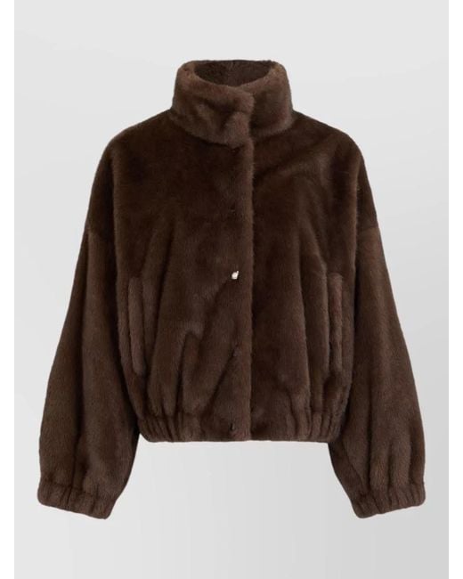 Weekend by Maxmara Brown Short Faux Fur Jacket High Collar