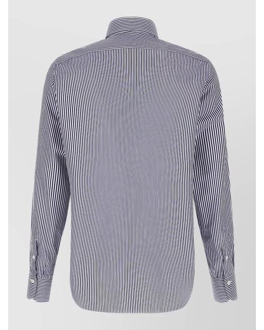 Finamore 1925 Blue Napoli Striped Shirt Button Down Collar for men