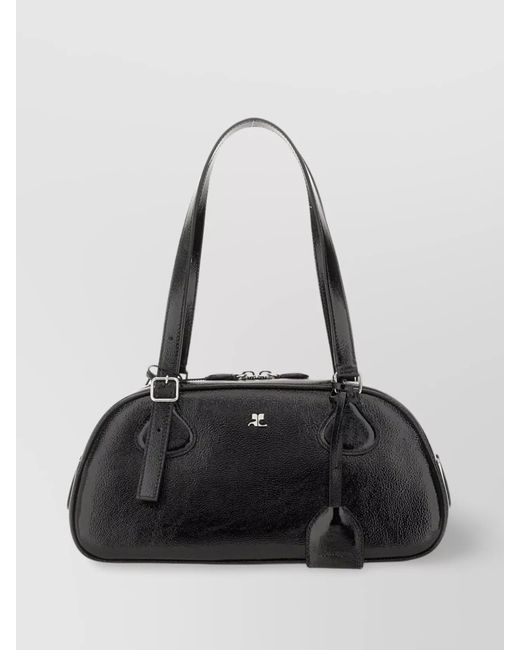 Courreges Black Medium Varnished Leather Shoulder Bag