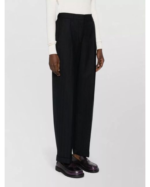 Miu Miu Black High-Rise Pinstripe Wool Tailored Trousers