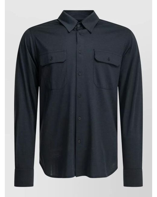 Tom Ford Blue Military Style Casual Shirt Long Sleeves for men