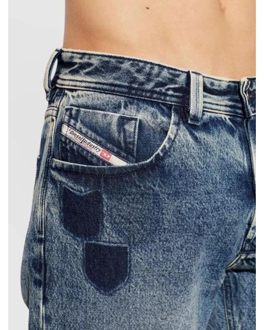 DIESEL Blue Straight Leg Denim Jeans Distressed Faded for men