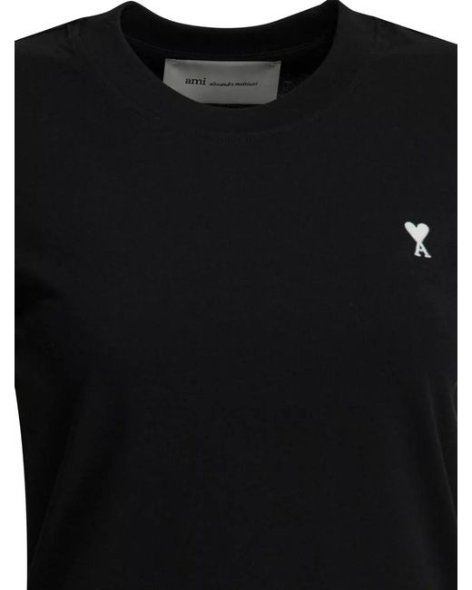 AMI Black Cotton Cropped T-Shirt