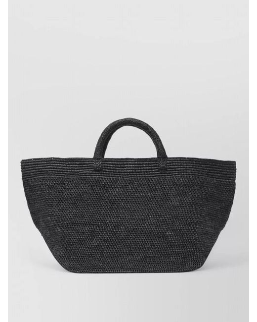 IBELIV Black Tote Bag Woven Texture Open Top Handles