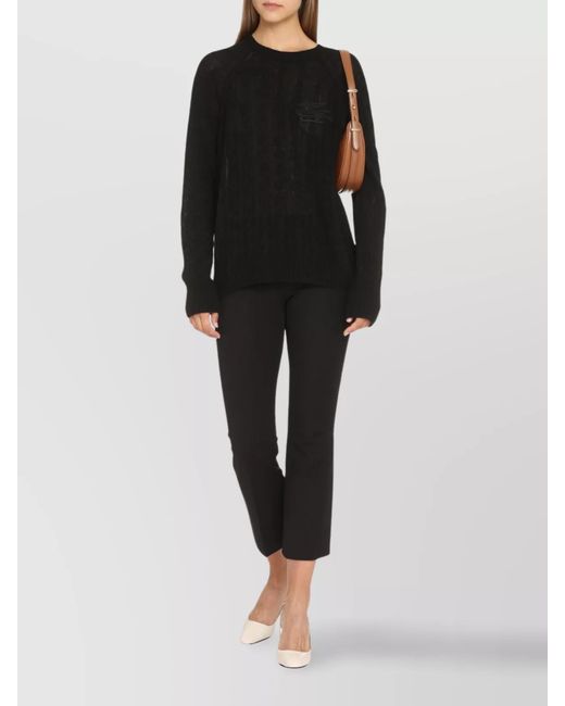 Etro Black Cashmere Cable-Knit Crew-Neck Sweater