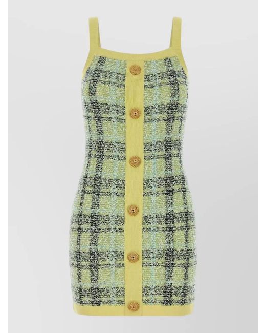 Balmain Green Embroidered Tweed Mini Dress
