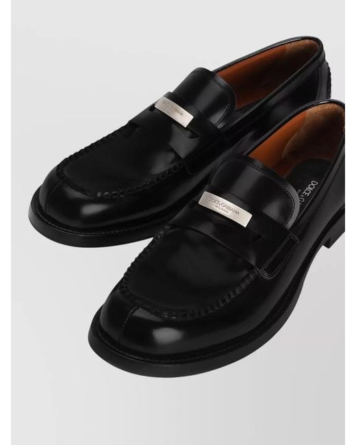 Dolce & Gabbana Black Corsaro Loafers Smooth Finish Stitched Detailing for men