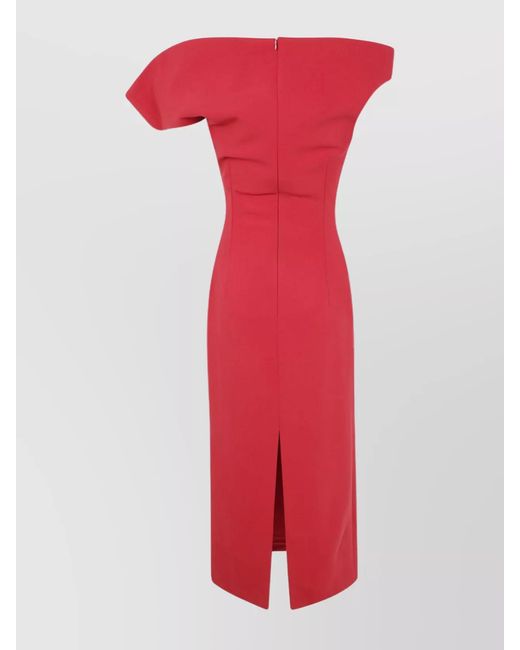 Magda Butrym Red Wool One-Shoulder Fitted Midi Dress