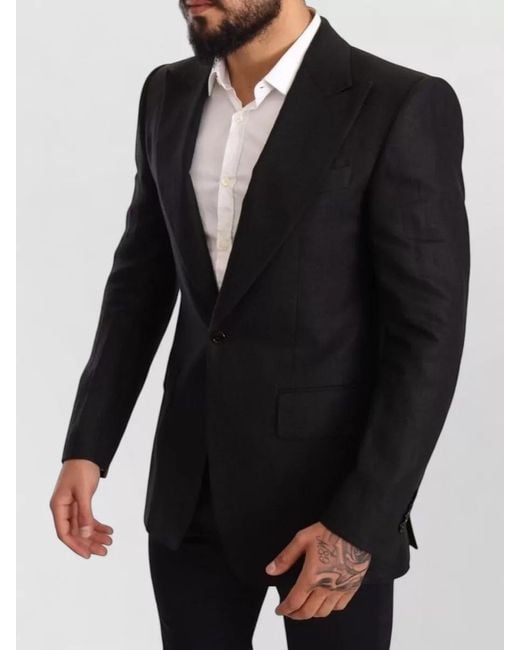 Dolce & Gabbana Black Linen Slim Fit Blazer Jacket for men