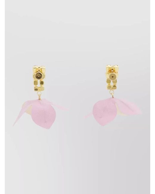 Marni Pink Crystal-Embellished Flower Drop Earrings