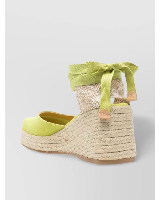 Castaner Metallic Canvas Square Toe Ankle Strap Wedge Espadrilles
