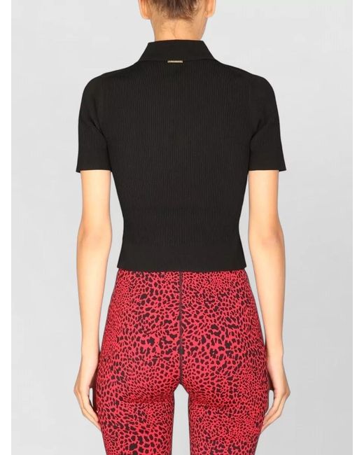 Michael Kors Red Polo Shirt Logo Buttons Animal Print