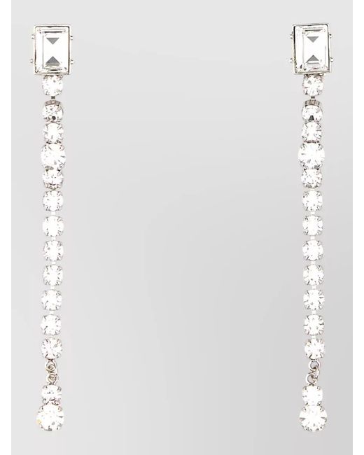 Alessandra Rich White Metal Earrings Dangling Design Rectangular And Round Gemstones