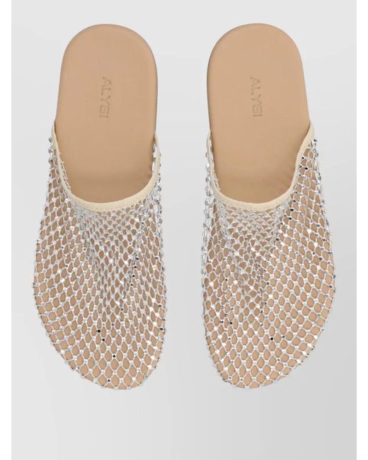 Alysi White Rhinestone Mule Sandal Flat Mesh Toe