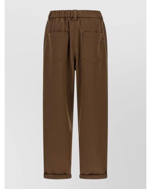 Brunello Cucinelli Brown Stretch Cotton Mid-Rise Tapered Tailored Trousers