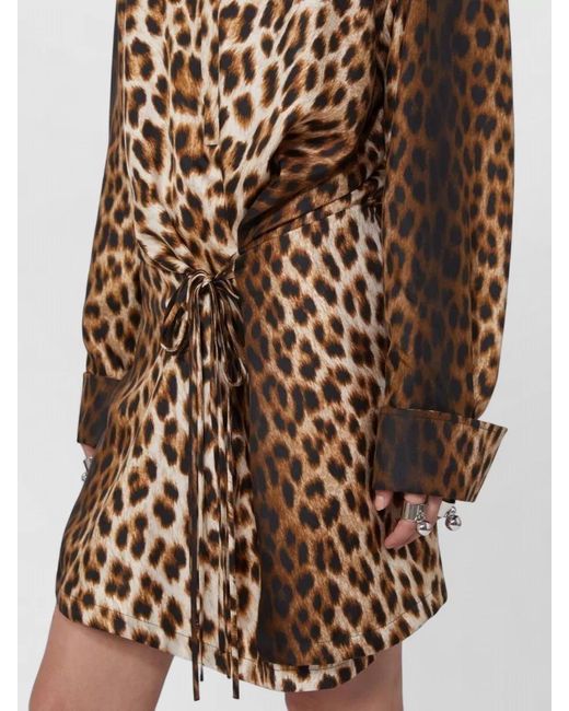 Sportmax Metallic Cinema Shirt Dress Leopard Print Waist Tie