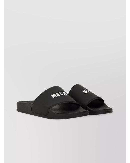 MSGM Black Logo Flat Sole Slide Sandal