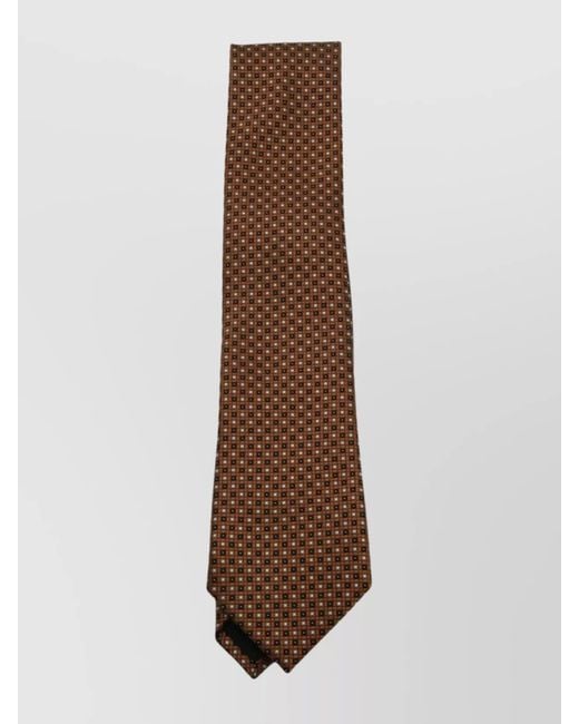 Zegna Brown Geometric Pattern Wide Blade Ties for men