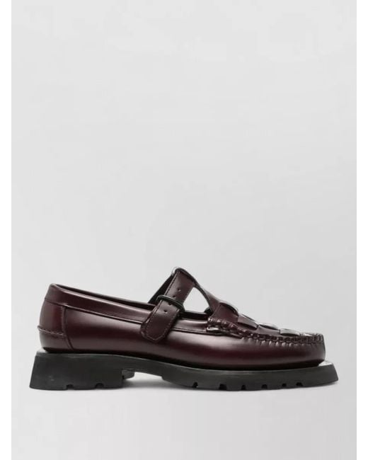 Hereu Brown Soller Leather Loafers Closed Toe Chunky Heel