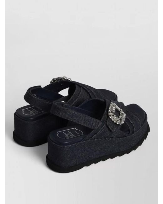 Roger Vivier Black Denim Wedge Sandals