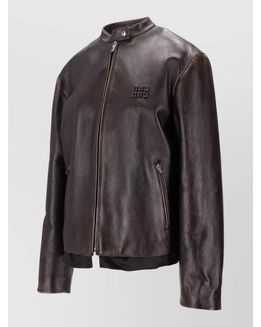 Miu Miu Black Nappa Leather Logo Jacket