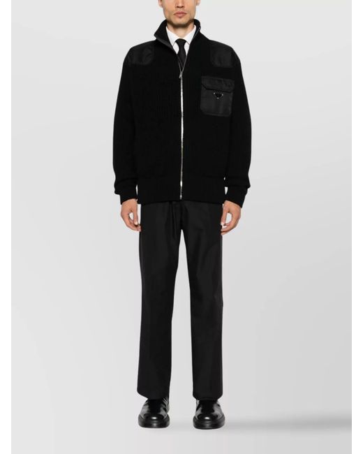 Prada Black Cashmere Wool Ribbed Oversized Zip Cardigan for men