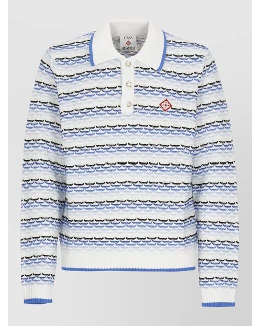 Casablanca Blue Cotton Short-Sleeve Polo Shirt for men