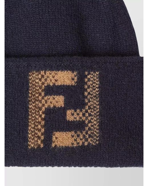 Fendi Blue Logo-Knit Beanie for men