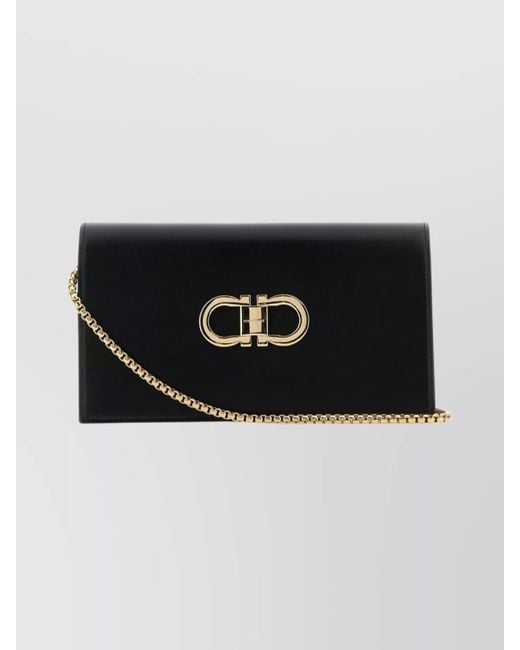 Ferragamo Black Chain Strap Shoulder Bag With Hardware