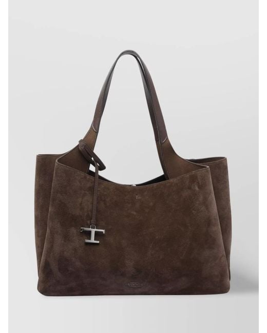 Tod's Brown Top Handle Suede Finish Shoulder Bag